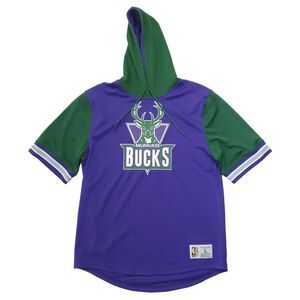 Mitchell & Ness Milwaukee Bucks NBA Hooded Jersey Shirt L Large Purple Green NWT